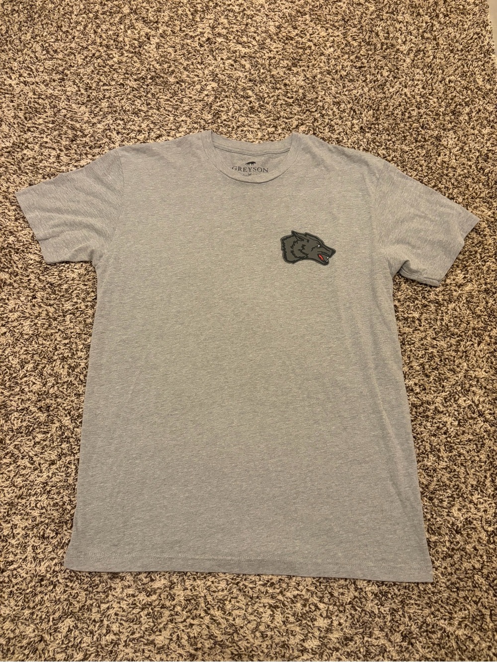 Greyson Men's Light Heather Gray Crew Tee with Wolf Patch